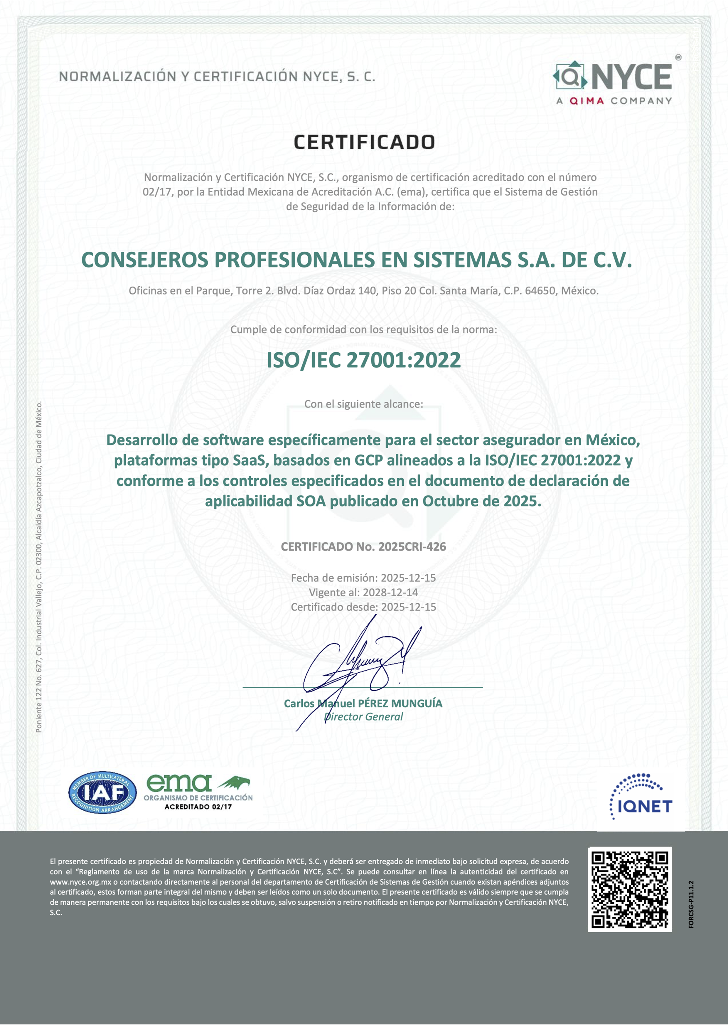 Certificado NYCE